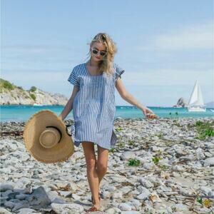 Tuckernuck | Blue Stripe Mini Sullivan Embroidered Canvas Caftan | Sz XS